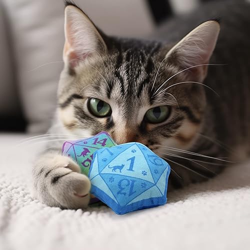 Miniatura 6 de CiyvoLyeen D20 Dados juguete de hierba gatera, juguete interactivo para gatos DND para juegos de rol, juego de mesa, felpa suave, gato, dentición,