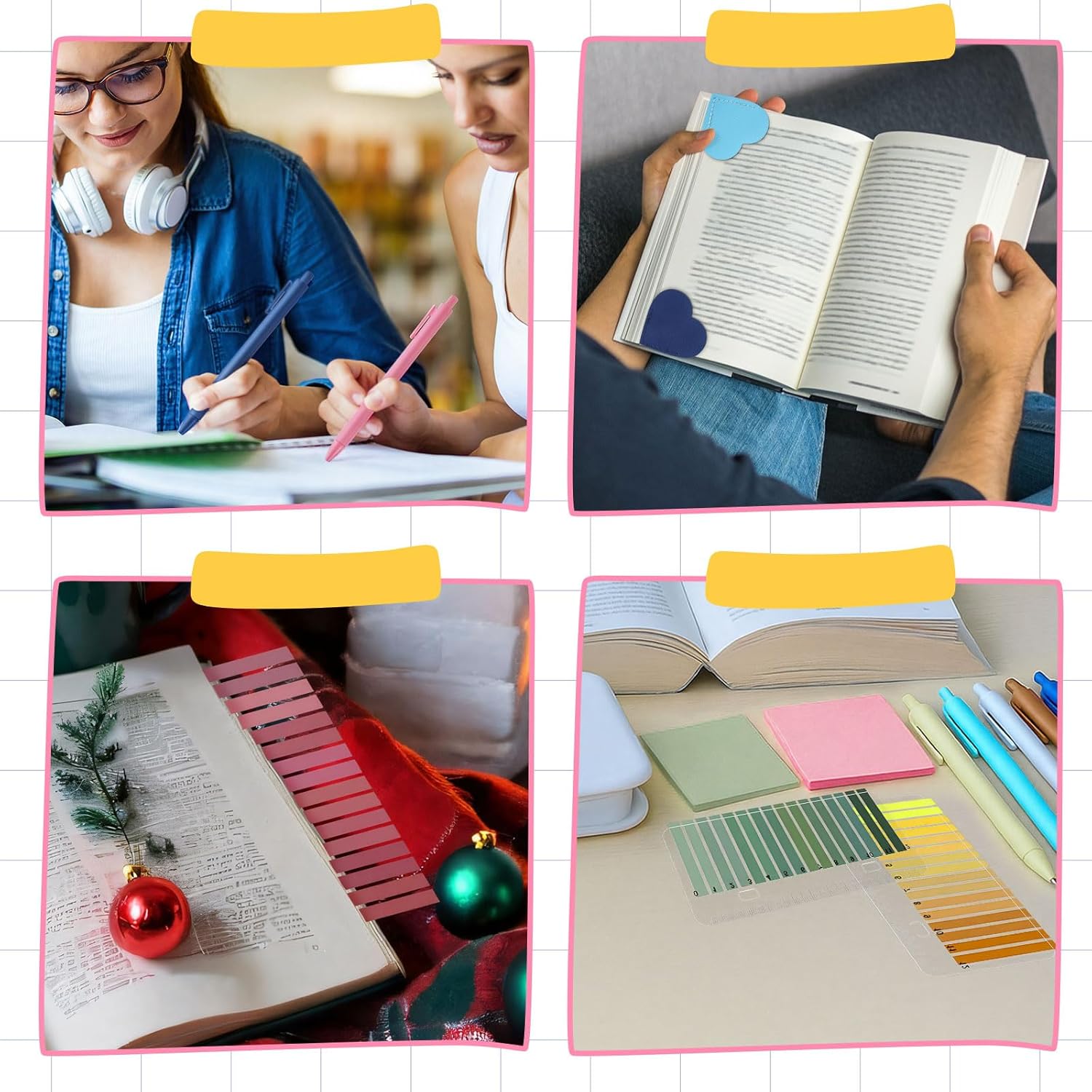 60 Pcs Book Annotation Kit Funny Book Lover Gifts with Transparent Index Tabs Self-Stick Notes Ballpoint Pen Leather Heart Bookmarks Clear Pull-Ring Bags for Reading Bookish Club Gifts