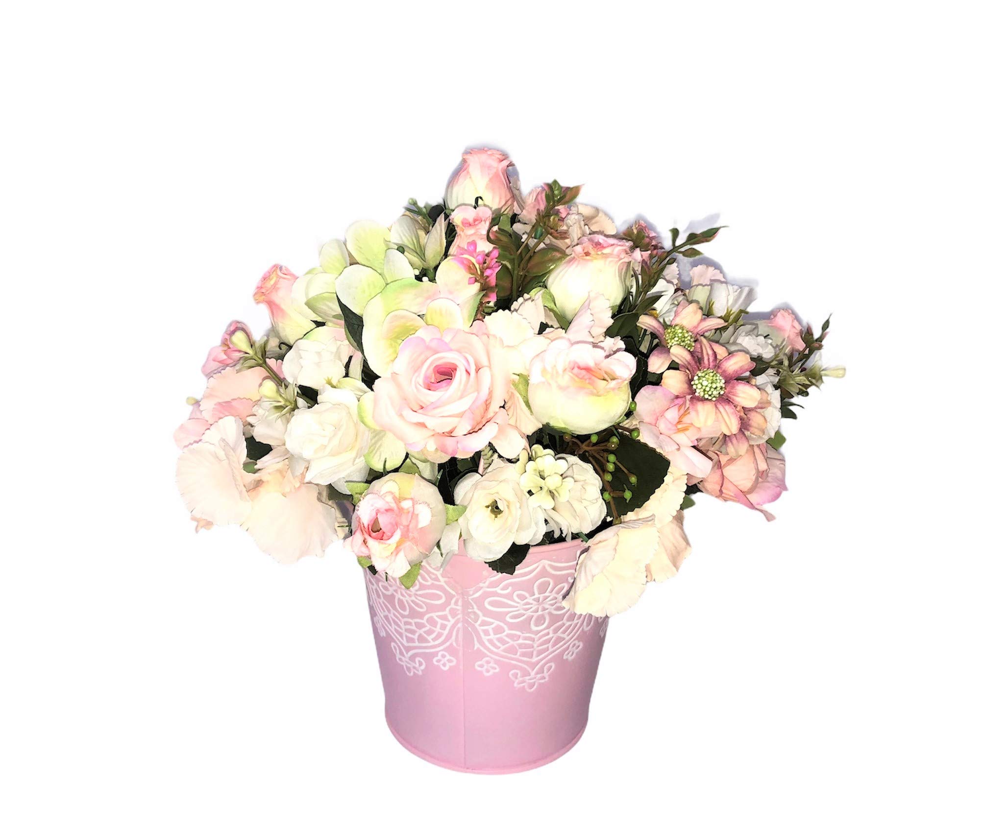 LBA Centro Bouquet de Flores Artificiales, en Tonos Pastel. Medidas: Altura 33 cms. Anchura (Flores) 30x30 cms.