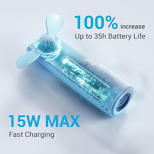 Miniatura 5 de Airluxe - Mini ventilador portátil 3 en 1 recargable, ventilador de mano con batería de 35 horas de duración, cargador de batería de carga rápida y