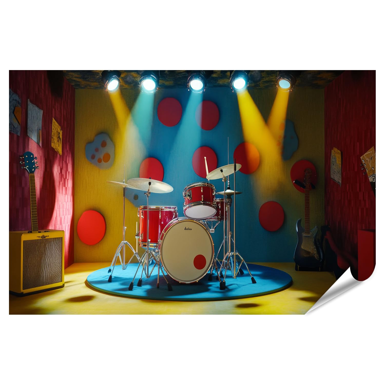 islandburner Prime XXL - Poster musicale con luce colorata e strumenti per la sala musicale, gli amanti della musica, il negozio di musica, immagini di alta qualità