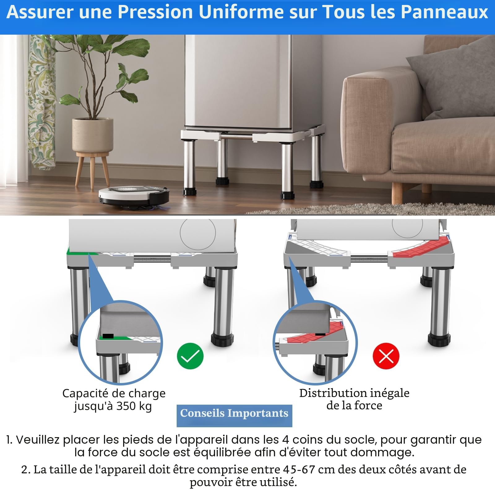 DEWEL Fridge base, height adjustable from 28 to 31 cm, suitable for dishwashers, freezers, cabinets and stationary appliances, black (adjustment range of length: 45 to 67 cm).