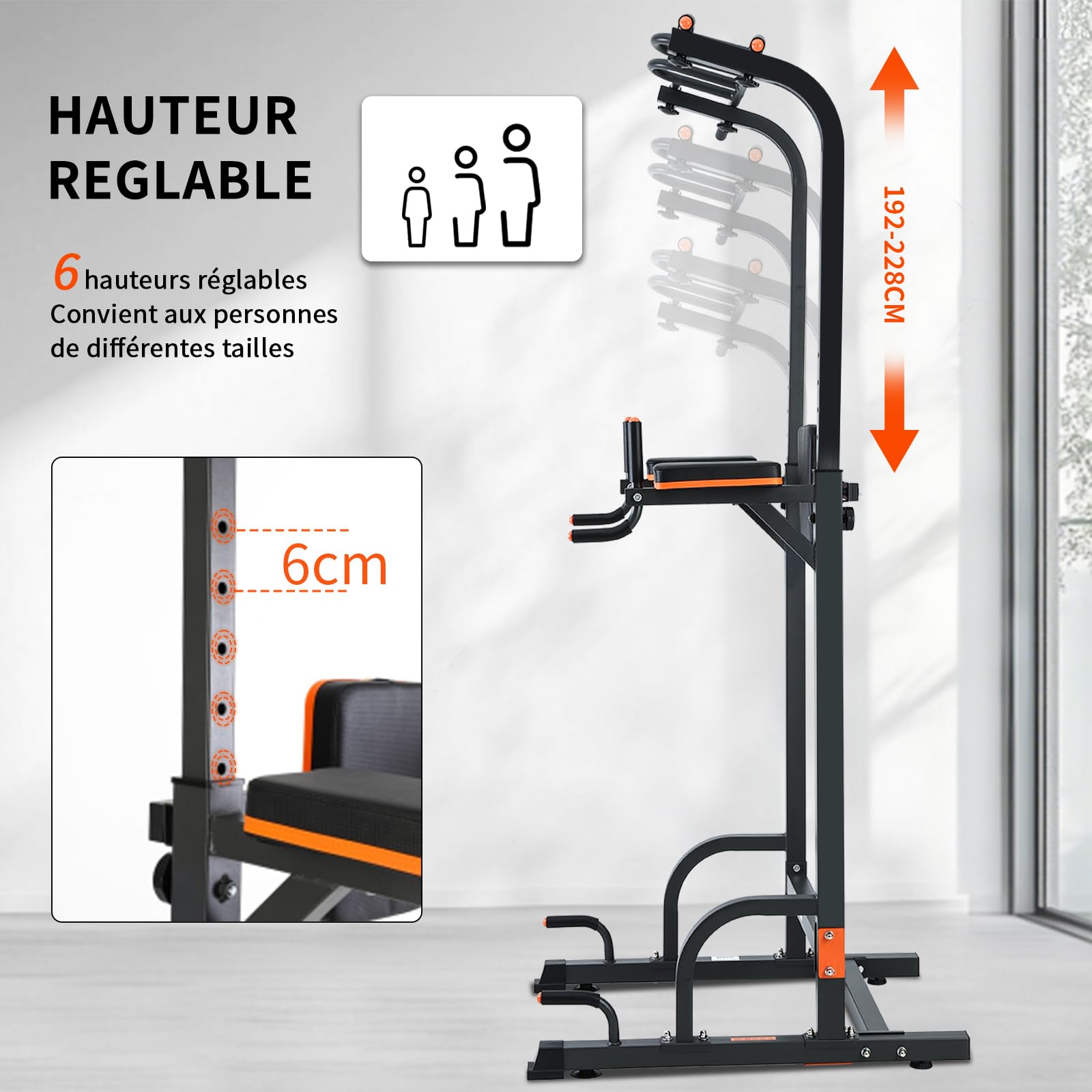 ISE Power Tower Barre de Traction Chaise Romaine Hauteur Réglables Multifonction Dips Abdominaux Station de Musculation Entraînement à Domicile, Accoudoirs, Fitness, Chaise Romaine Musculation