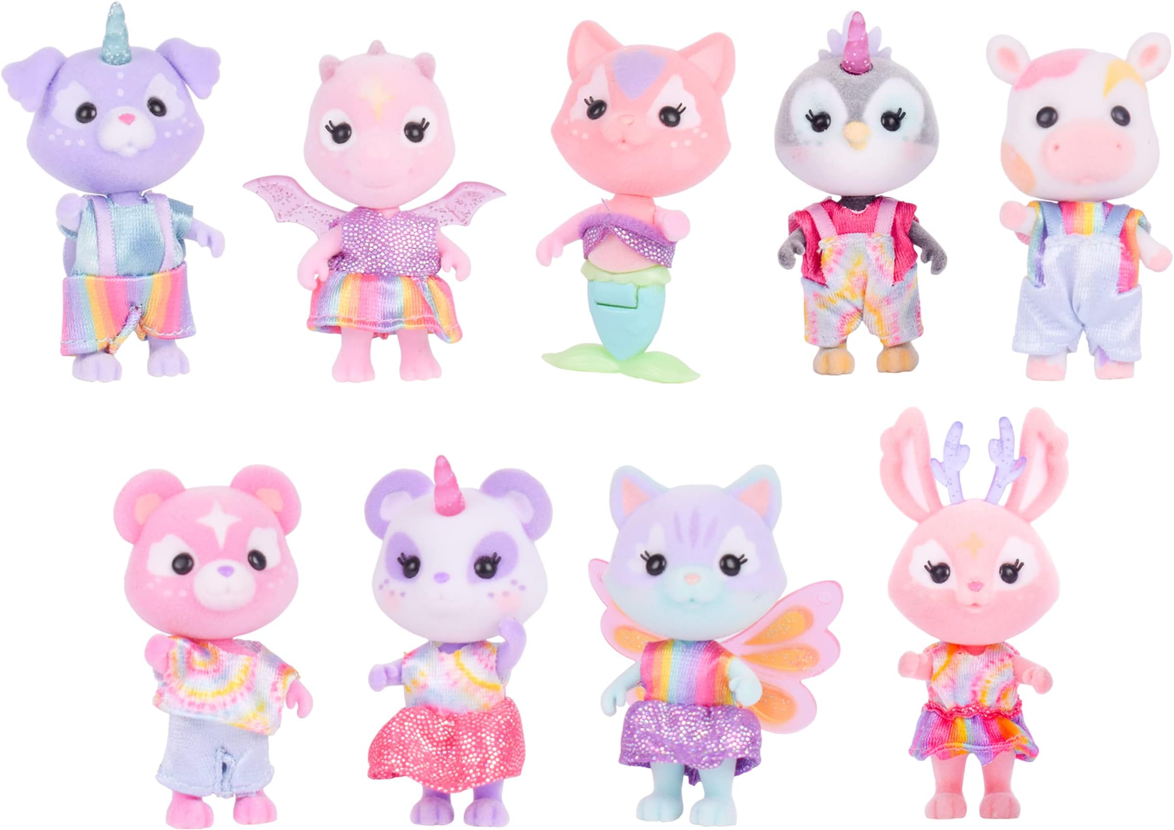 Honey Bee Acres Rainbow Ridge Pals – 9 Miniature Flocked Dolls | Small Fantasy Collectible Figures | Pretend Play Toys for Kids