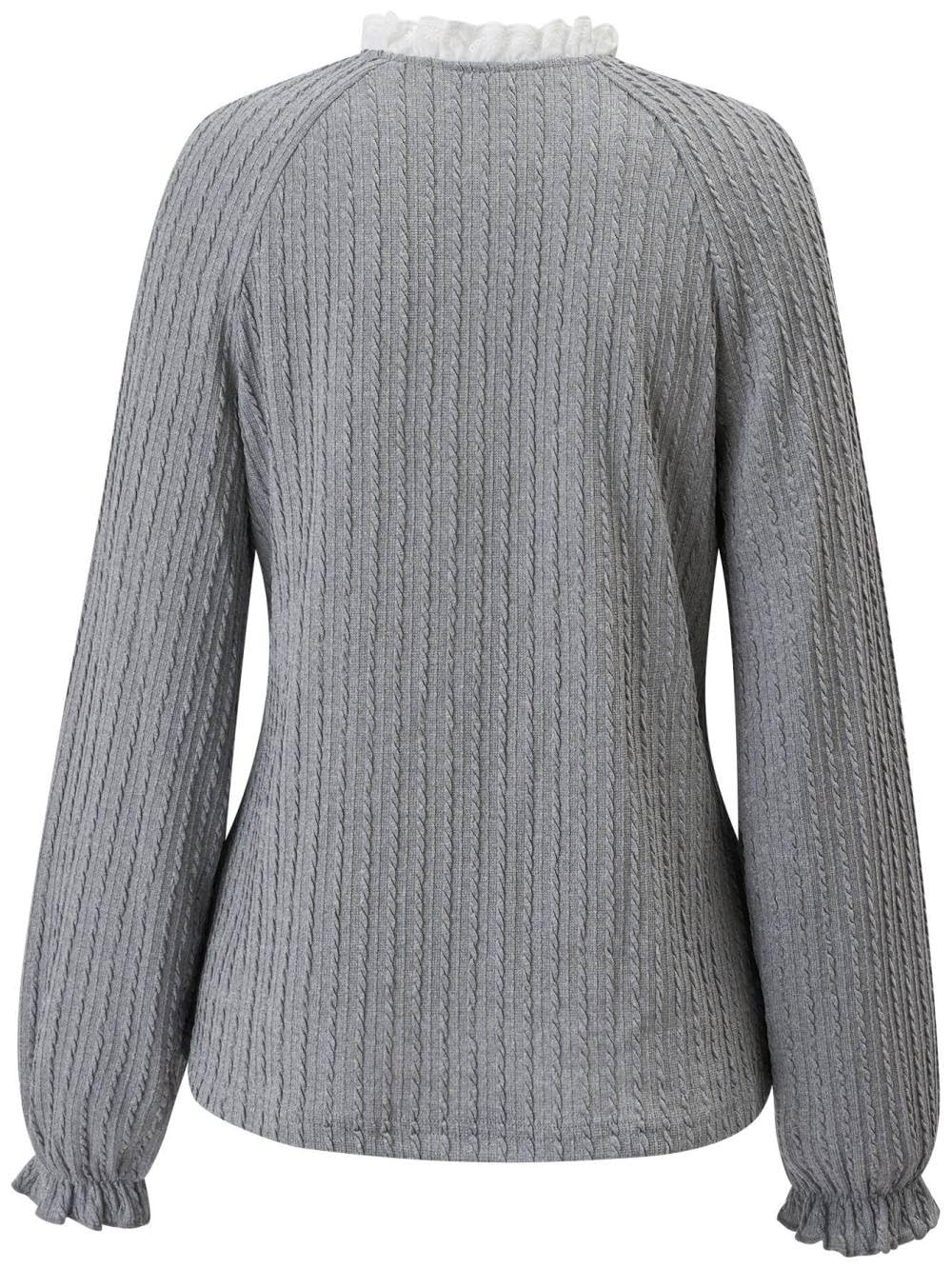Bluse Damen,Damen Lässige Bluse Mit Schnappverschluss, Pullover Hemd, Grau, Stehkragen, Rüschenbesatz, Gedrehte Streifen, Langarm Shirt, Elegante Bluse, Blusen Tops Für Arbeit Und Ausgehen