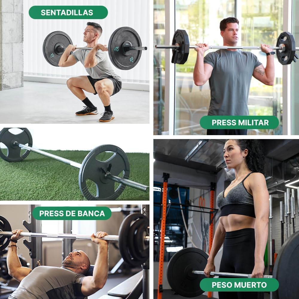 ManiBoom Barra Pesas Compatibles con Discos de Ø30/31mm - Barra de Musculacion, Halterofilia para Gimnasio con Cierres de Resorte