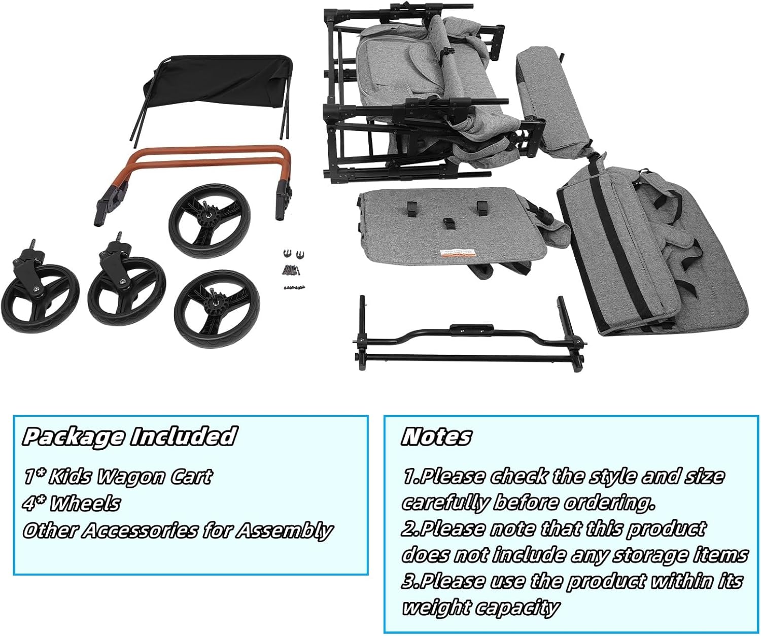 Wagon Stroller for 4 Kids, All-Terrain Wagon Cart with Removable Canopy, 5-Point Harness & Storage Organizer, Double Push Bar Foldable Kids Stroller for Garden Beach Camping Gray For 4 Kids image 9 of 9 B0DRP3GS58