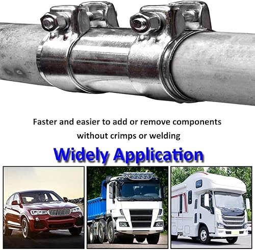 Miniatura 7 de Conector de tubo Abrazadera de escape de banda de 1.969 in Tubo de escape Abrazadera de acero inoxidable Manga de escape doble Tubo de escape de