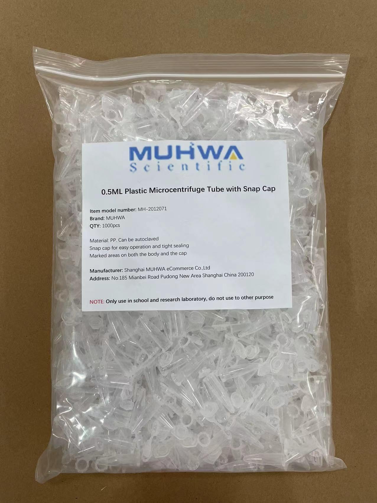 MUHWA Zentrifugenröhrchen aus Kunststoff, mit Schnappverschluss, 0,5 ml, Mikro-Reagenzgläser, klar, konisch, für Labor, 1000 Stück