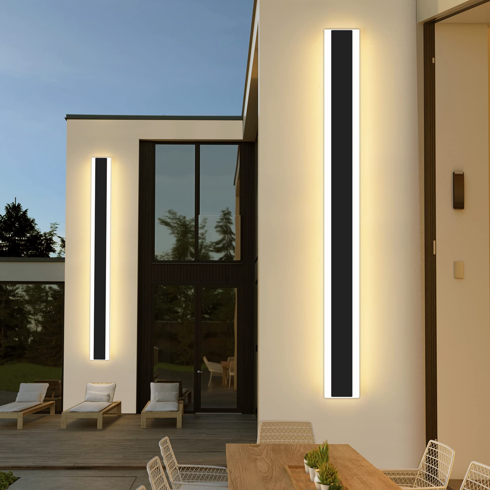 Mikeru 150cm Outdoor Garden Wall Light, 48w Color Change Outdoor Wall Lights Ip65 Rainproof Tricolor 3000k/4500k/6000k Wall Mounted LED Long Wall Lights Mains Powered for Hallway, Villa — view 6
