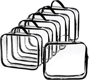 Fasmov 6 Pack Large Clear Travel Packing Cube, See-Through PVC Organizer, Vinyl Zippered Storage Bags Multipurpose Pouch with Handle for Suitcase Pants, Cashmere, Sweaters Shirts Dress Storage