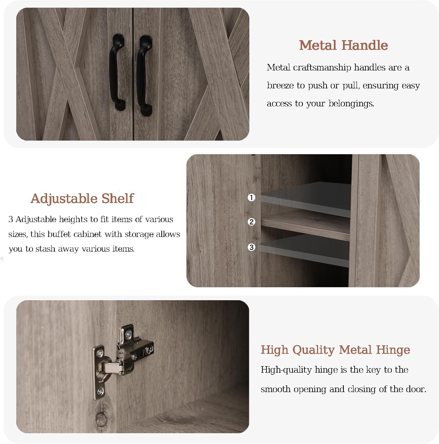 Sideboard Cabinet with Drawers, 47" W Sideboard Buffet Storage Cabinet with Storage for Kitchen, Farmhouse Coffee Bar Cabinets with Shlves and Doors for Hallway, Gray