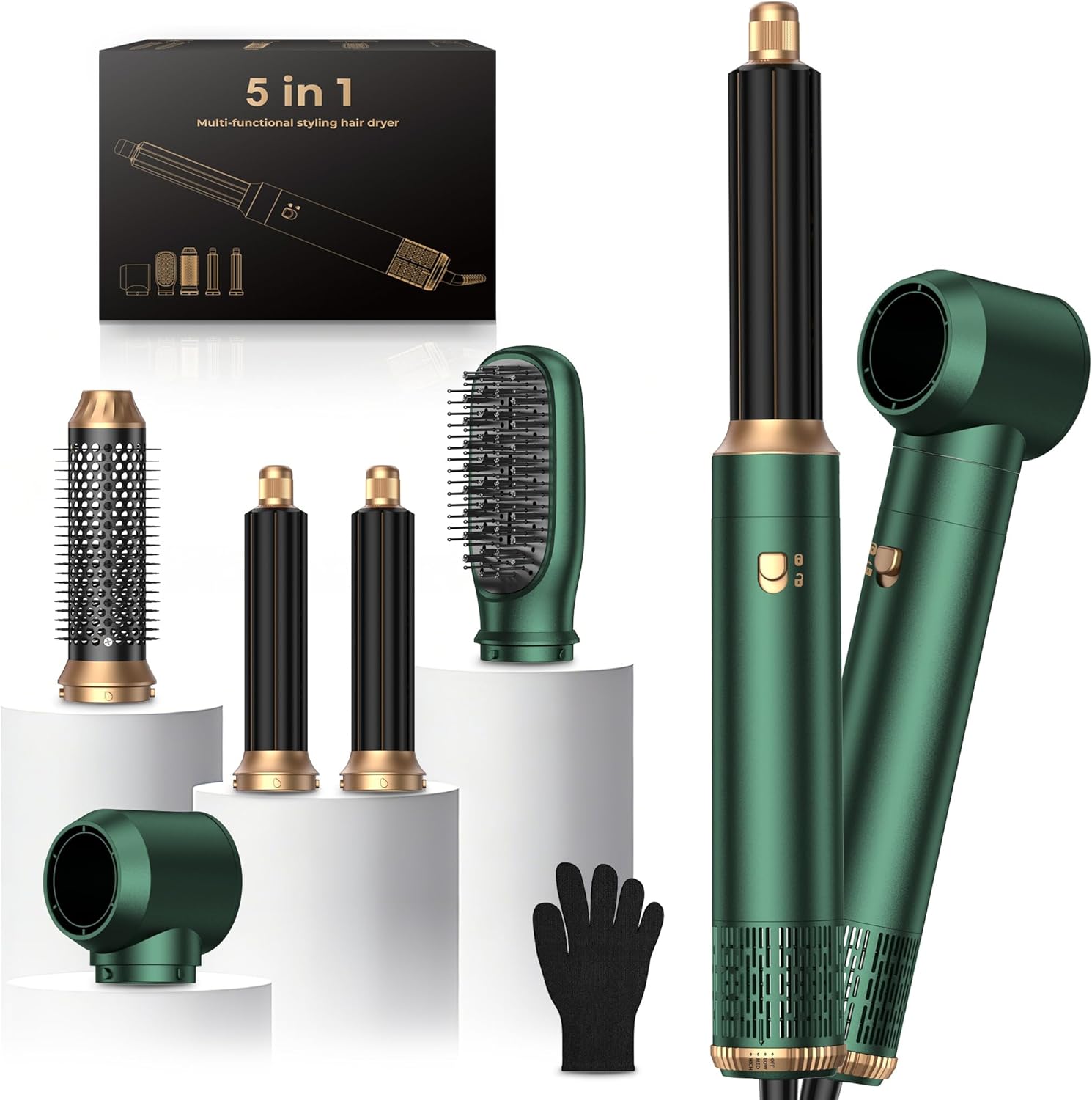Hair Dryer Brush Set 5 in 1, Hot Air Styler Negative Ion Air Curling Wrap Air Curler, Round Brush Blow Dryer Curling Iron Hair Styling Tools Gift for Dry,Volumize, Straight,Curl,100-120V
