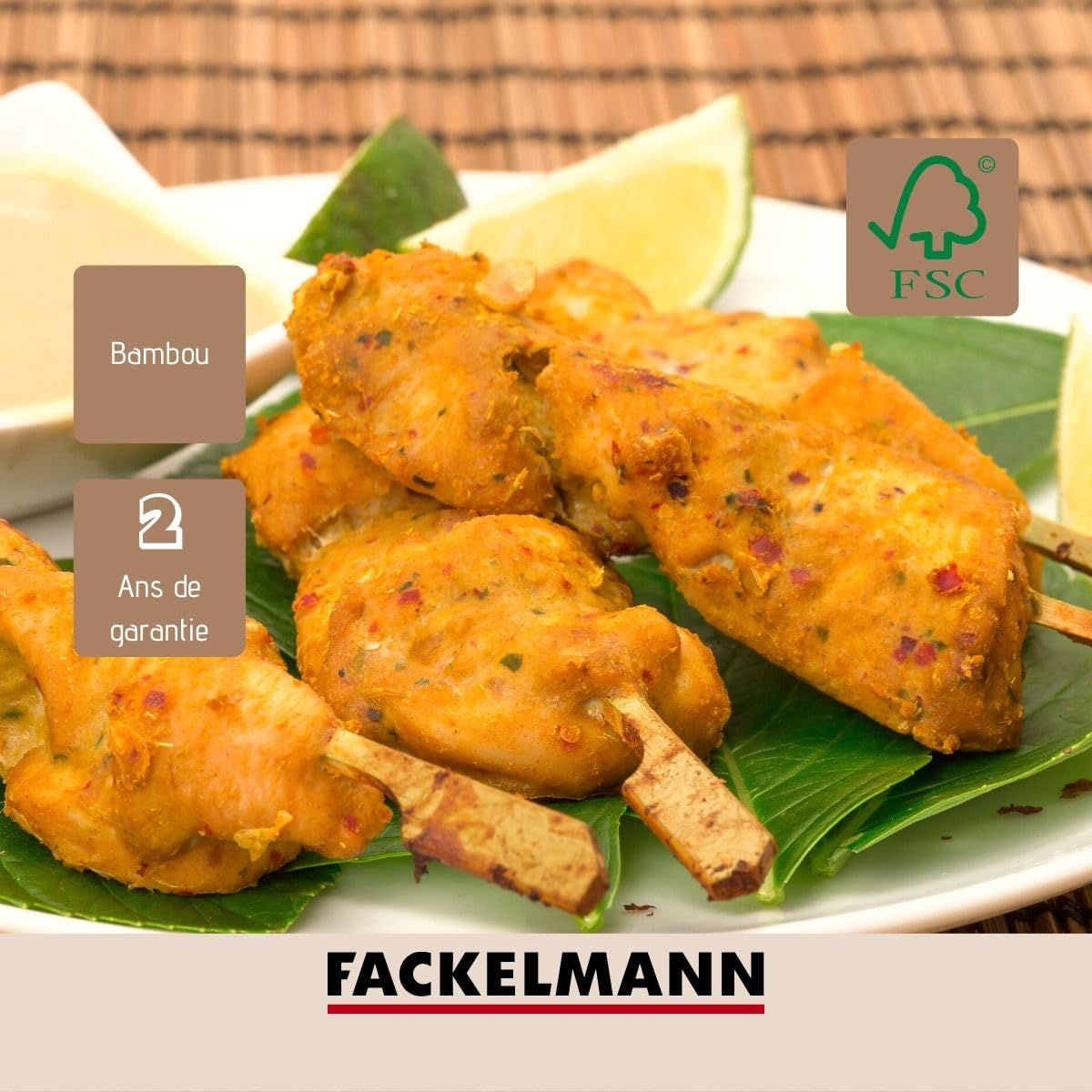Fackelmann 50866 Lot de 50 Pics à Brochettes en Bois 25 cm, Piques à Brochettes, Pics Apéro, Bâtonnets, Bambou