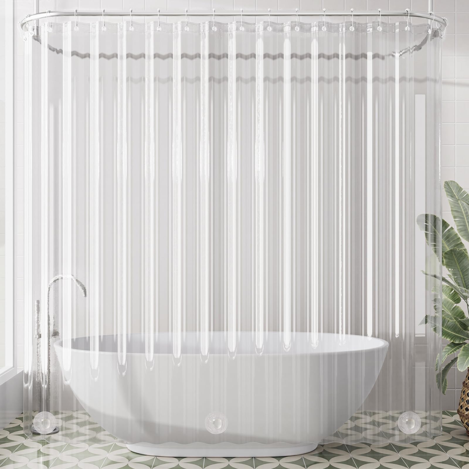 AmazerBath Extra Wide Shower Curtain Clear 108 Inches Wide, Half Wrap Around Shower Curtain for Clawfoot Tub, Heavy Duty PEVA with 3 Weighted Stones and 18 Grommet Holes, 108x72 Inches