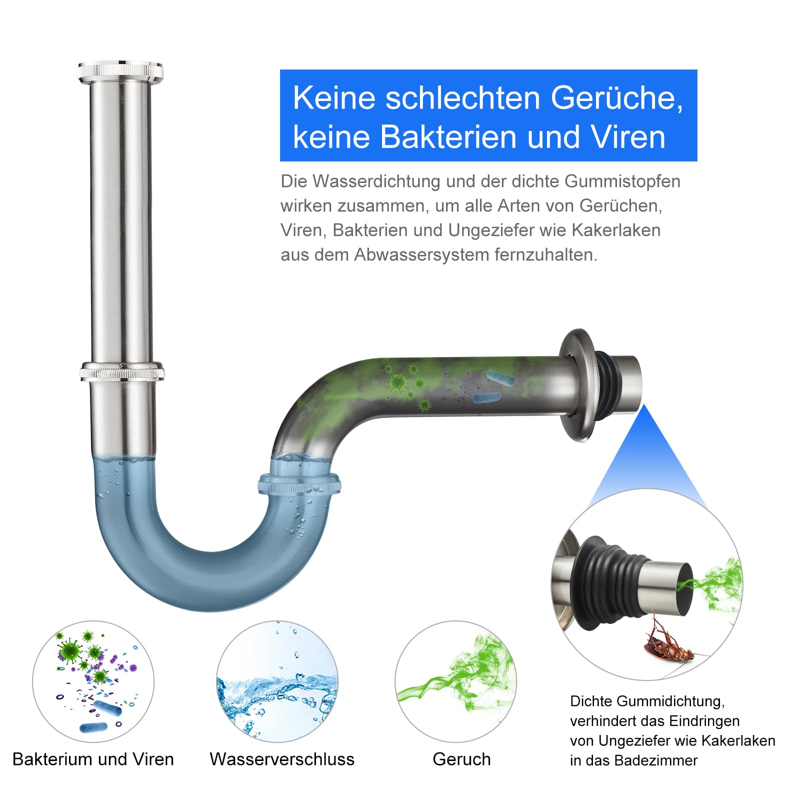 KEOKBON Bottle Trap Flat, G1 1/4 Brass Basin Waste Bottle Trap Set Height Adjustable P Trap Waste Odour Traps Plumbing Drain Pop-up Drain, Nickel Brushed - Image 3