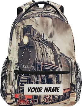 Custom Personalized School Laptop Backpack Vintage Express Steam Train for Girls Kids Boys Cars Bookbag Elementary College Travel Hiking Daypack Backpacks for Men Women