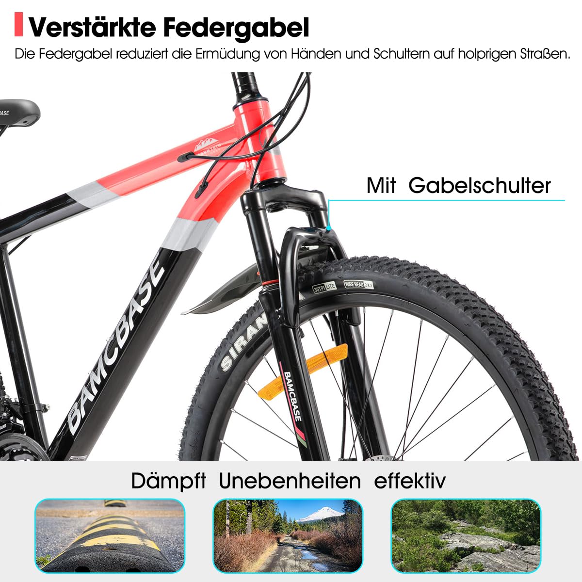 HILAND Rockford rower górski MTB 27,5", dla mężczyzn i kobiet, 18-biegowy rower z hamulcem tarczowym dla mężczyzn i kobiet, aluminiowa rama, Hardtail, unisex, dla dorosłych, czerwony