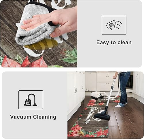Miniatura 7 de KIMODE Juego de 2 alfombras y tapetes de cocina con texto en inglés "Merry Christmas", antideslizantes, antideslizantes, color rojo, floral, marrón,