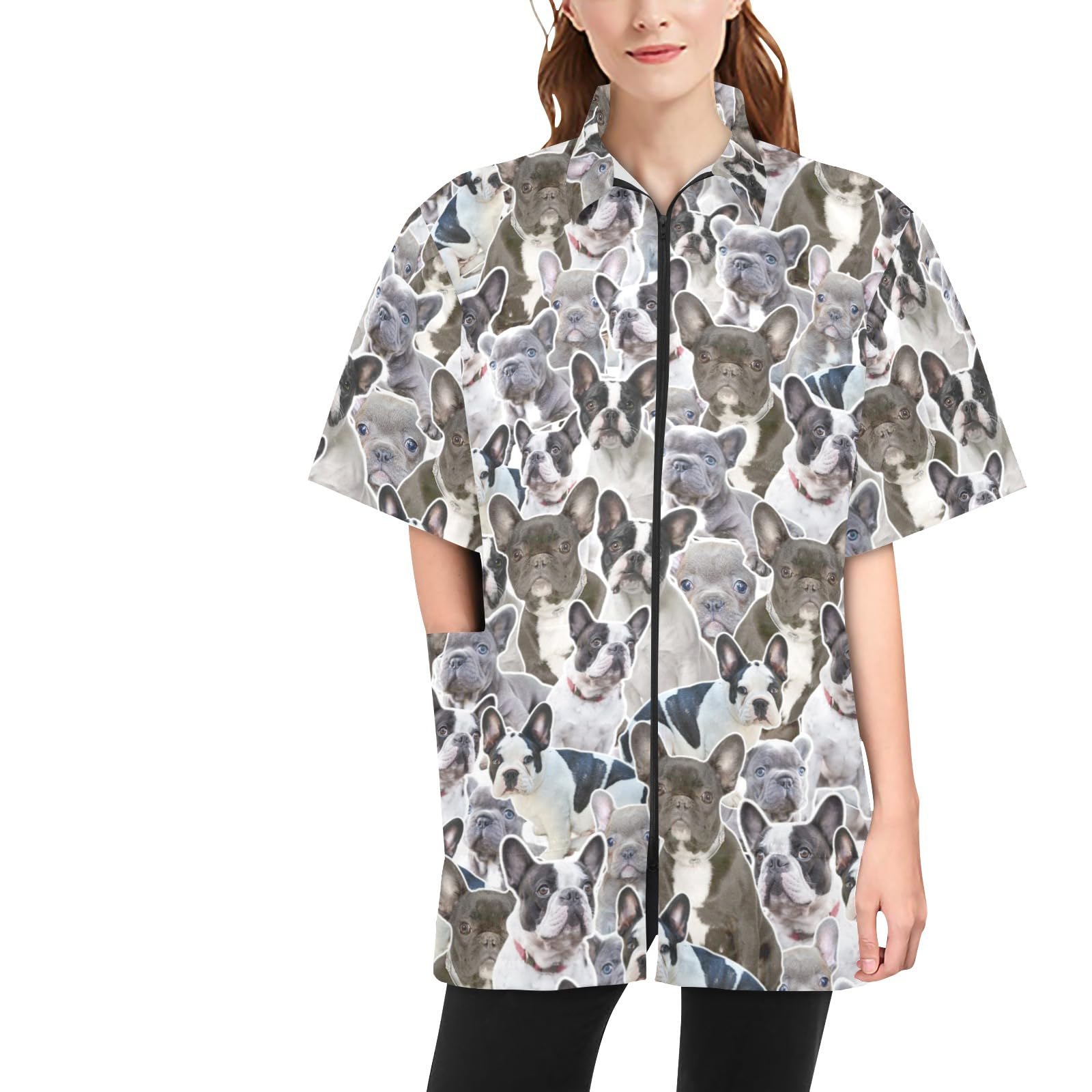 COWCUTE Pet Grooming Jackets for Bulldog Lover, Waterproof Bulldog Print Smocks for Groomer, Gifts for Bulldog Mom Owner