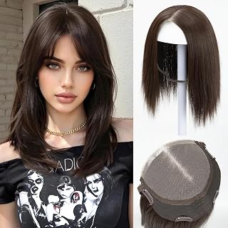 5.5x4 Pre-cut Lace Front Hair Toppers with Band for Women Closed Lace Hairline Synthetic Straight Hair Wear and Go Glueless Toppers for Beginners Dark Chocolate