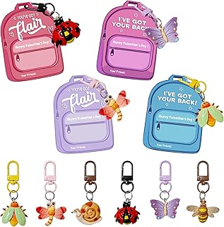 24 PCS Valentine Day Gifts Cards with Cute Fun Animals Insect Keychains for Kids
