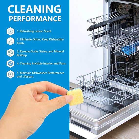 Dishwasher Cleaner & Deep Deodorizer Cleaning Tablets 24 Tabs Lemon Scent