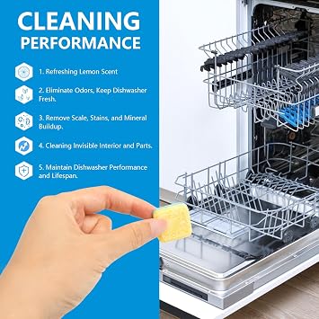 Dishwasher Cleaner & Deep Deodorizer Cleaning Tablets 24 Tabs Lemon Scent