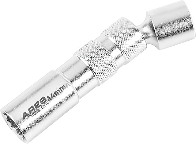 ARES 11000-14mm Thin Wall Magnetic Swivel Spark Plug Socket - 3/8-Inch Drive 12-Point Spark Plug Socket - Walls 2mm Thinner Than Standard Spark Plug Sockets