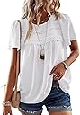Falechay Womens Summer Tops Crewneck Short Sleeve Shirts Casual Chiffon Blouses Flowy Lace Hem Boho Clothing Trendy 2026