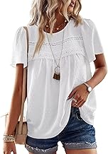 Womens Summer Tops Crewneck Short Sleeve Shirts Casual Chiffon Blouses Flowy Lace Hem Boho Clothing Trendy 2025