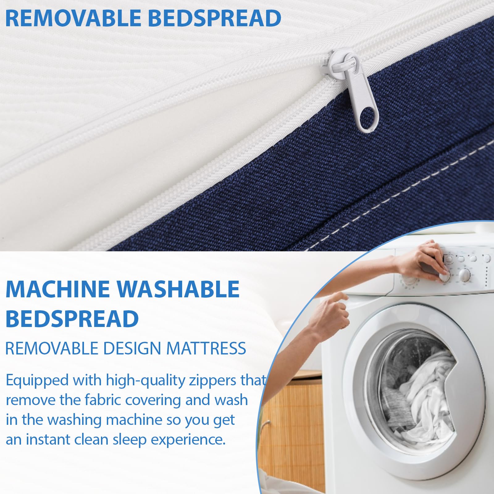 DEWINNER Colchón Plegable Triple 75x195x15cm, Colchón Versátil para Huéspedes, Espuma 15cm, Funda Lavable a Máquina, Colchón Plegable, Colchón de Viaje con Asa de Transporte