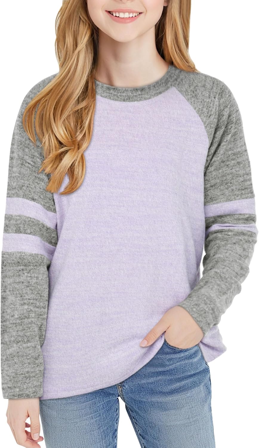 Girls Shirts Long Sleeve Crewneck Striped Sweatshirts Casual Tops for 6-13 Years