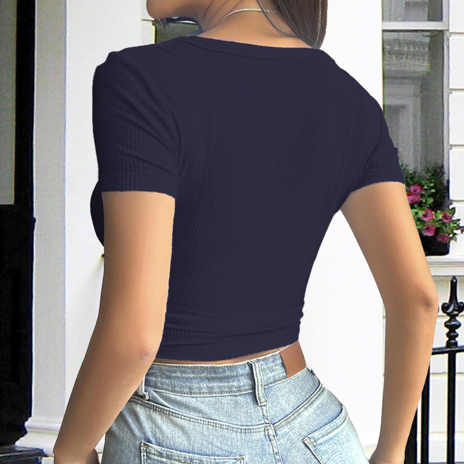 crazy bean Magliette Donna Manica Corta t Shirt Slim Fit Top Corto Maglietta di Base con Scollo a U Y2K Sexy Casual Estive