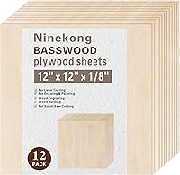 Ninekong 12 Pack Basswood Sheets 1/8 Inch Thick 12x12 - Premium Plywood for Laser Cutting, Engraving, Crafts & Wood Burning