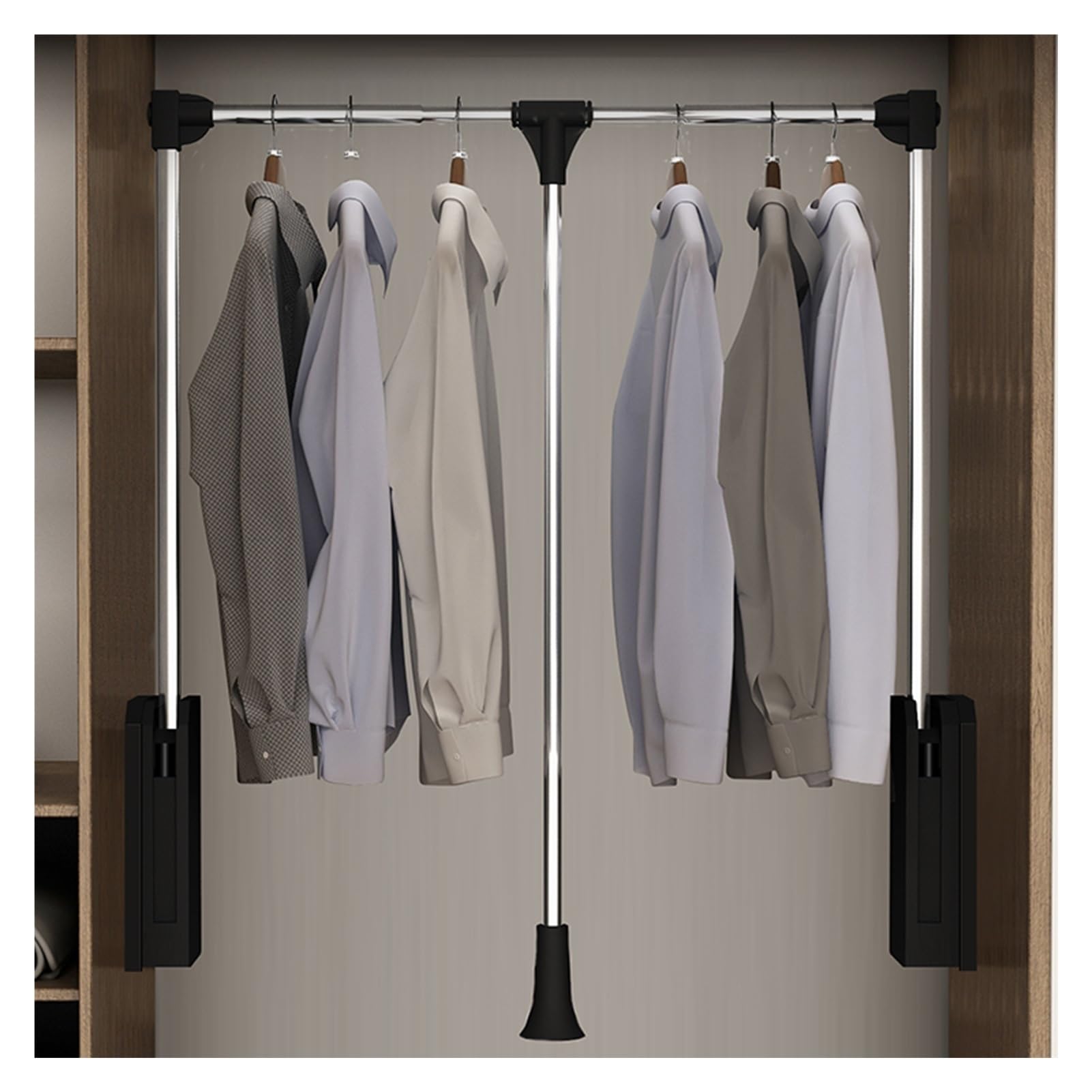GTHTUHFD Adjustable Pull-Down Wardrobe Rod, Space-Saving Lift Organizer, Supports Up To 40Kg Load Black-510-660mm