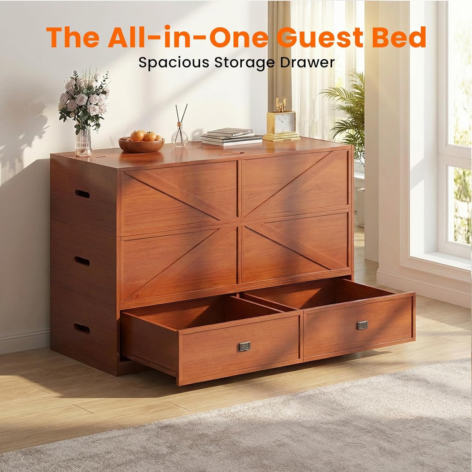 CECER Murphy Bed Queen with Mattress Include，Murphy Bed Queen with Storage Drawers，Multi-Functional Desgin that Converts to Sofa Set for Small Spaces/Guest Room/Bedroom（Maroon）