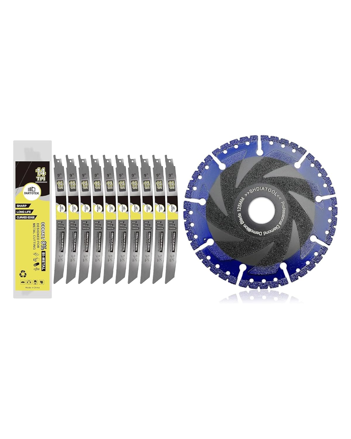 9-Inch 14TPI Reciprocating Saw Blades 10PCS, DARTOTEK and SHDIATOOL 5 Inch Metal Cutting Diamond Blade