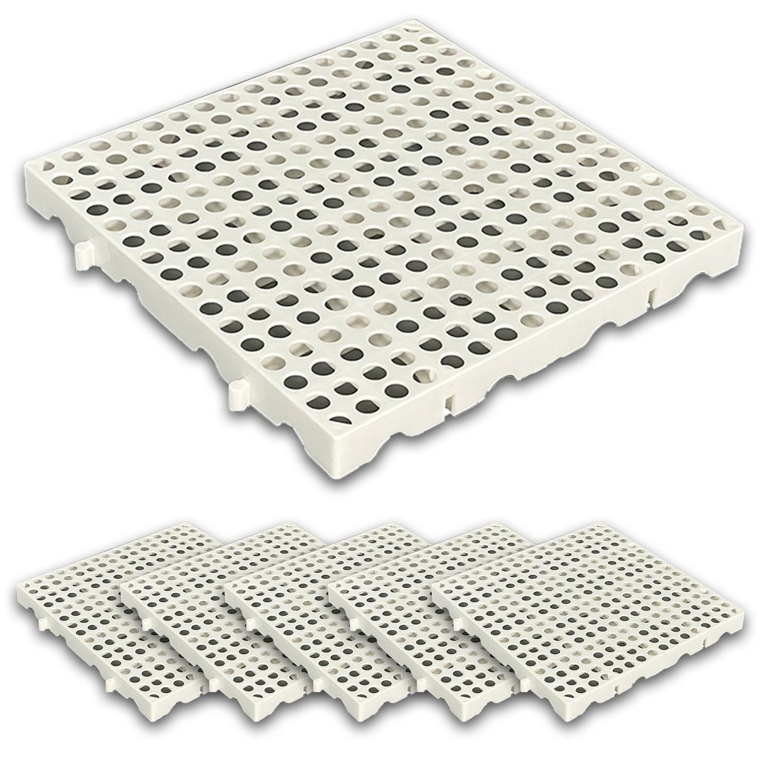 6 Pallet in Plastica, Pallet per Veicoli, Leggeri, Impermeabili e Impilabili, per lo Stoccaggio in Cantina, Garage e Magazzino(White,50x50cm/20x20in)