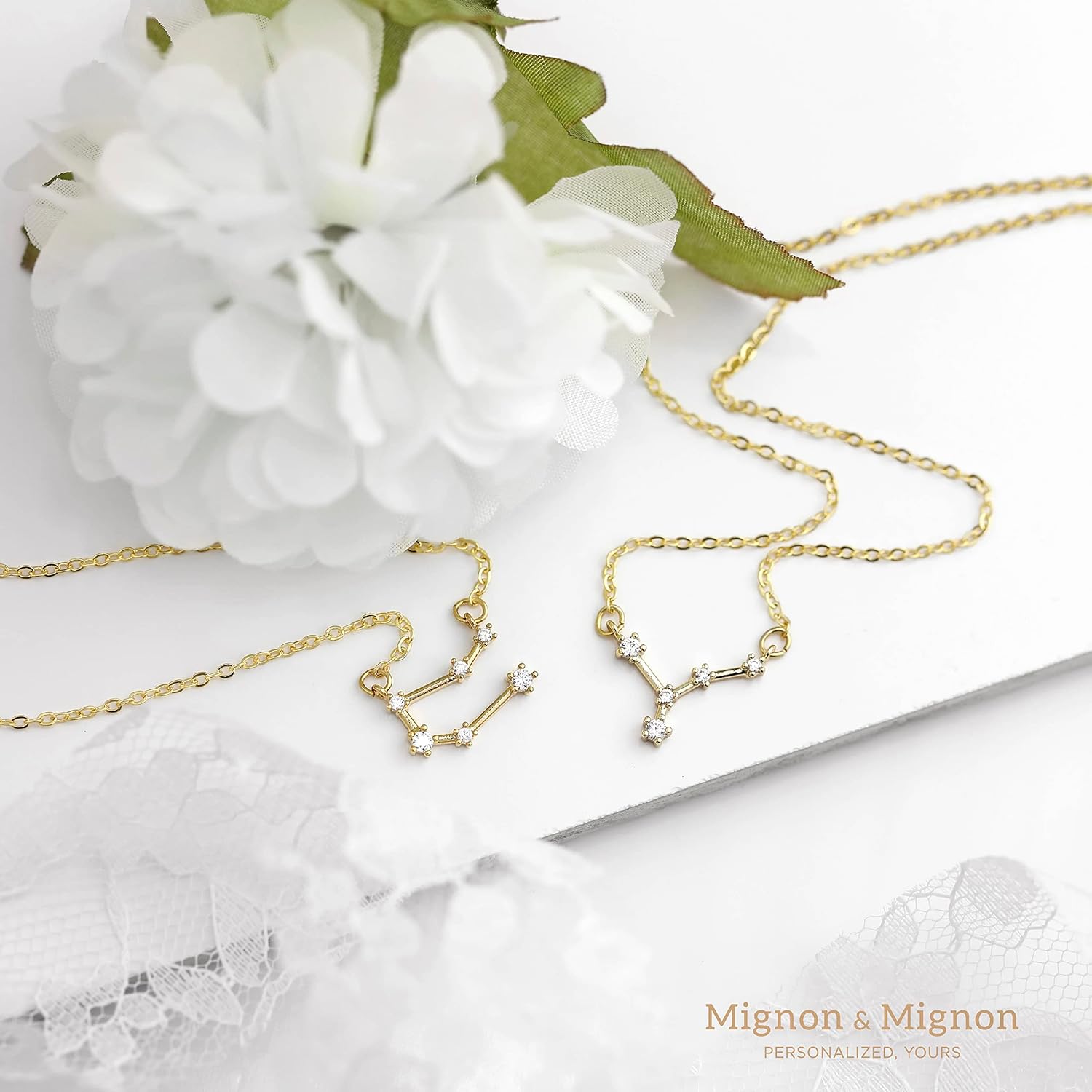 MignonandMignon Rose Gold Aquarius Zodiac Constellation Necklace Jewelry for Women Christmas Gift - ZCPN