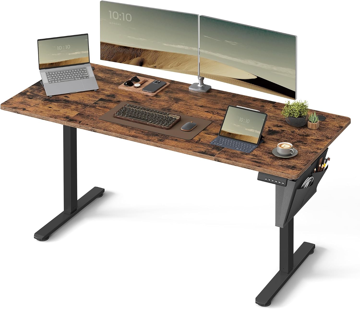 VASAGLE electric standing desk 160 x 70cm in rustic brown and black