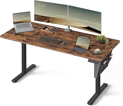 VASAGLE Electric Standing Desk, Height Adjustable Desk, 70 x 160 x 72-120 cm, 4 Memory Heights, Storage Pocket, for Home Office, Study, Rustic Brown and Ink Black LSD136K02