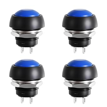 4 Pcs 12mm Momentary Push Button Switch, 3A 250VAC 2-Pin, Blue