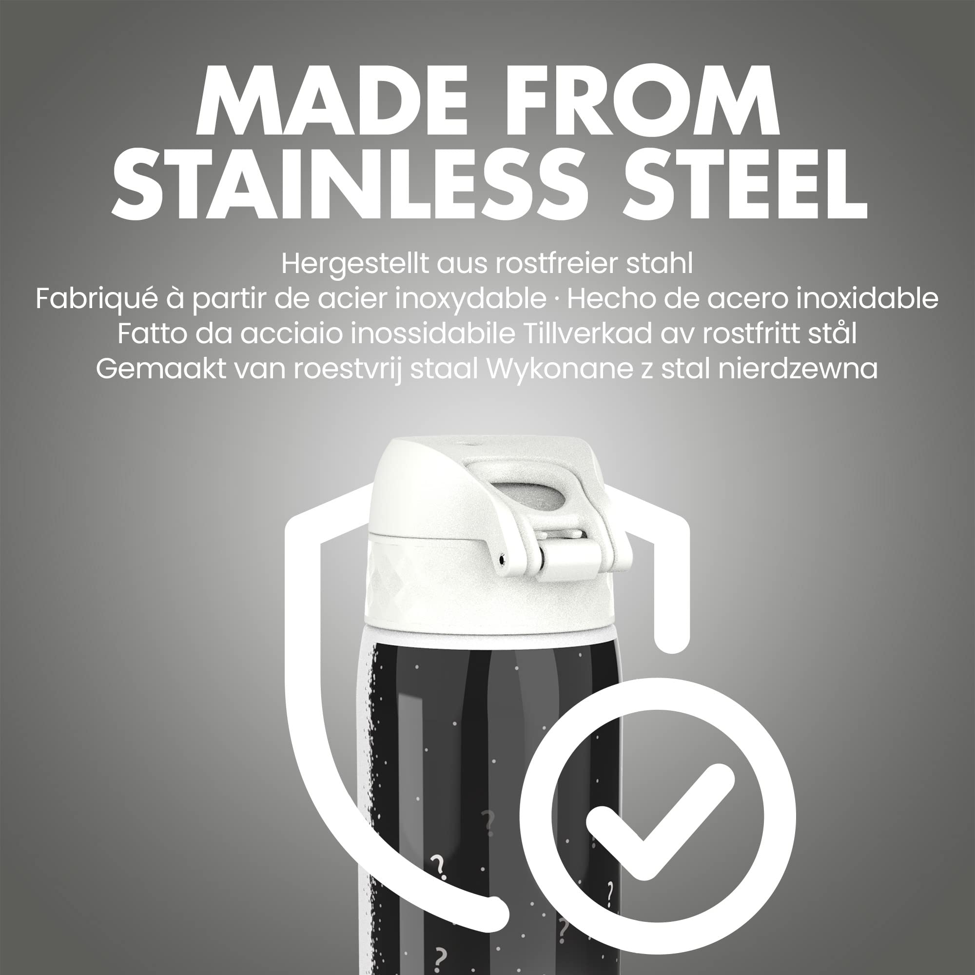 Ion8 Borraccia Acciaio Inox, 600ml, a Prova di Perdite, Facile da Aprire, Serratura Sicura, Lavabile in Lavastoviglie, Adatta a Portabicchieri, Maniglia per il Trasporto, Durevole, Design Panda