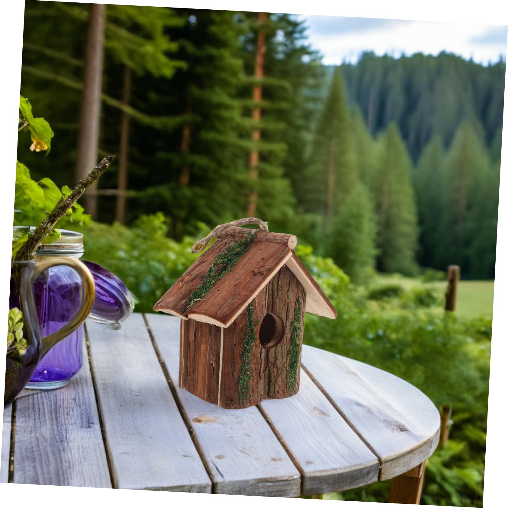 TOYANDONA 2pièces Nichoir à Colibris Suspendu Bois Et Écorce pour Jardin Et Terrasse Décoration Extérieure Artisanale