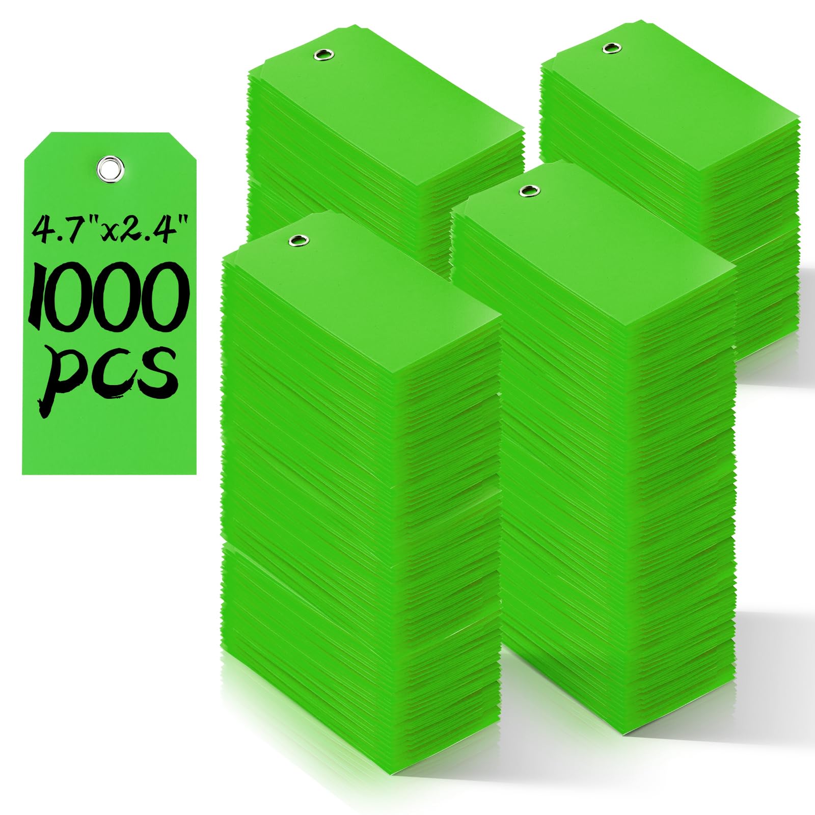 XUWAIDSGN 1000 Pieces 4 3/4" x 2 3/8" Green Plastic Shipping Tags, Waterproof, Writable, Reinforced Hole, Luggage Tags for Equipment, Car Parts