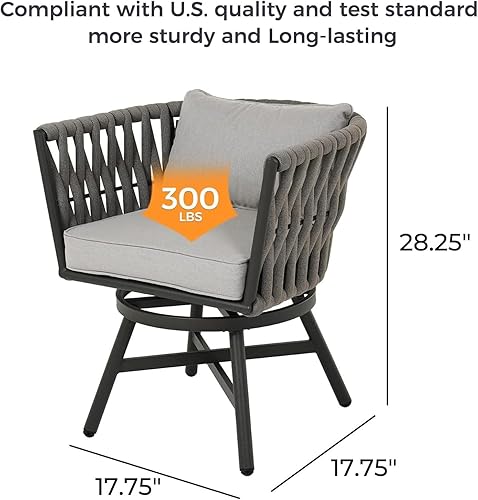 Miniatura 2 de Grand patio Juego de 2 sillas giratorias de mimbre de cuerda, sillas de comedor para patio con cojines, marco de sillones de mimbre, estilo moderno