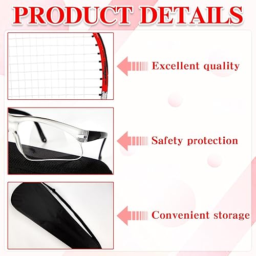 Miniatura 3 de Paquete de 2 raquetas de squash para principiantes, incluye raquetas con bolsas de raqueta, fundas antivaho para gafas, bola de punto azul,