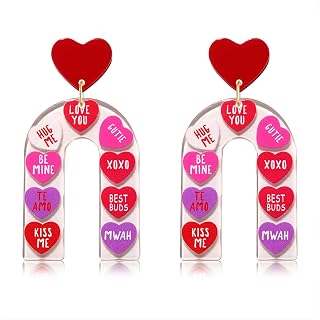 Heart Earrings Valentine's Day Earrings Acrylic Love Message Pink Heart Arch Dangle Earrings Valentine's Day Galentines Day Concert Gifts for Her
