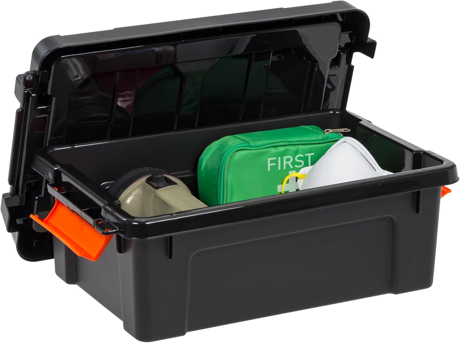 3 Gal. Heavy Duty Plastic Storage Bins with Lockable Lids - Stackable Latching Totes for Tools, Seasonal Items, Sports Equipment, Black (Set of 1)